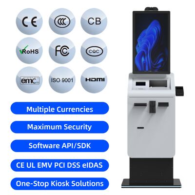 買う カスタマイズ可能なセルフサービス通貨両替機 キャッシュコイン決済キオスク QRバーコードスキャナー A4レシートプリンター SDK CE FCC認証 online manufacture